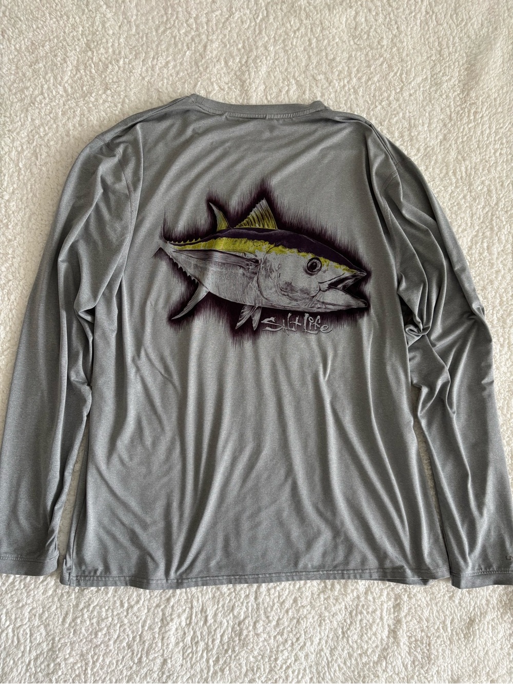 Salt Life Men’s Gray Long Sleeve Sz XL Tuna Fishing Shirt Pocket Graphic Tee